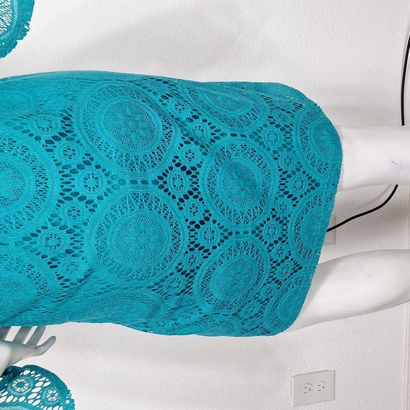 Tacera Bohemian Teal Lace Big Bell Sleeve Fairy Relaxed Fit Shift Dress Size 1X - Picture 9 of 15